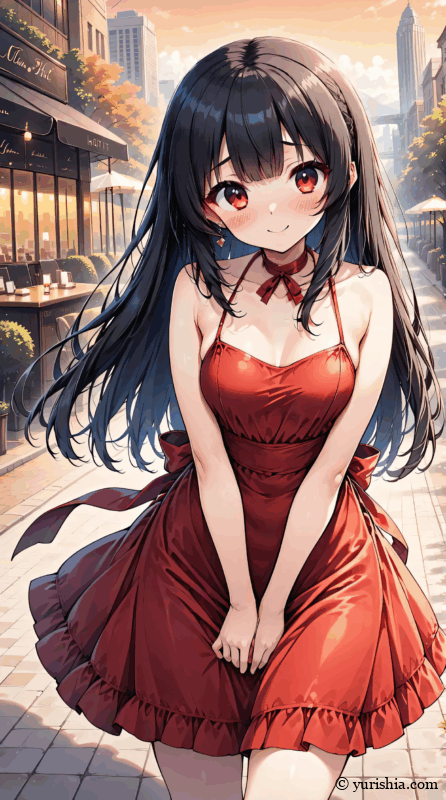 深紅のワンピース姿の渚先生
