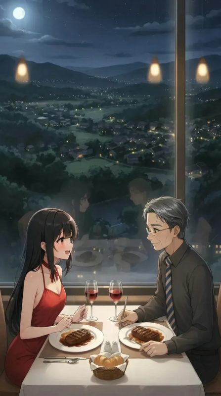 ホテルの最上階展望レストランでデート中の2人