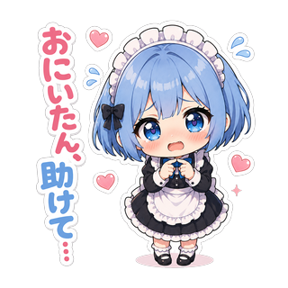 ちびキャラのユリシア・ベルリーヴが不安そうに両手を胸の前で組み、「おにいたん助けて……」と助けを求めているイラスト