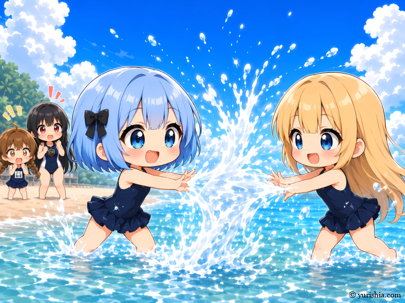 水かけ合戦、ユリシア vs 雫のクライマックス