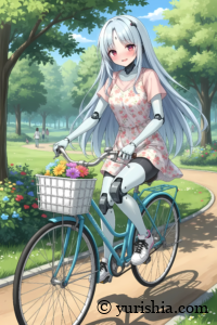 休日に自転車で花を買いに出かける鋼鉄天使・聖香