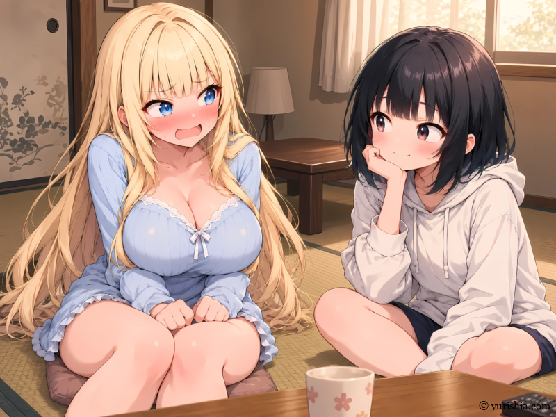 和先生への恋心を思わず口にしてしまい、妹の美咲にからかわれて真っ赤になる雫