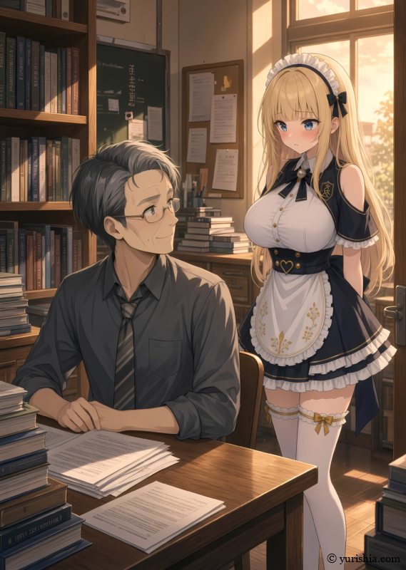 放課後の商業科準備室で、和先生に声をかける雫と穏やかに応じる和先生